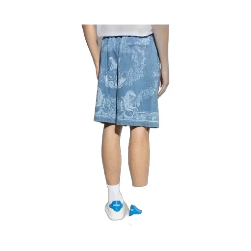 Pattern-Printed Drawstring Denim Shorts