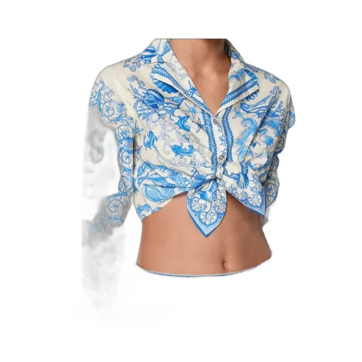 Coral Theatre Allover Printed Cropped Shirt