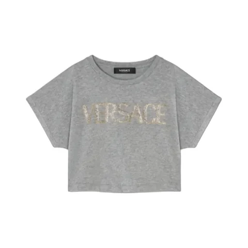 Kids Glitter Versace Logo Crop T-Shirt