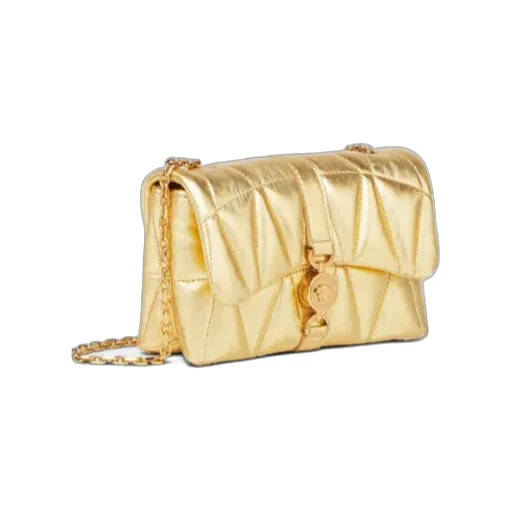 Chain-Linked Quilted Metallic Clutch Bag