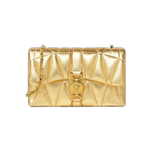 Chain-Linked Quilted Metallic Clutch Bag