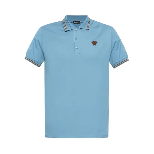 Medusa-Embroidered Short-Sleeved Polo Shirt