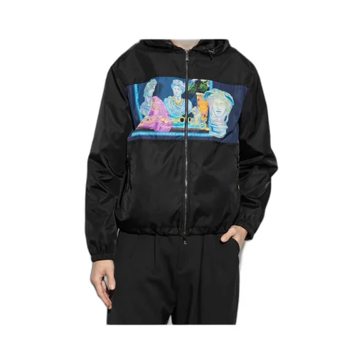 Pattern-Printed Zipped Hooded Jacket