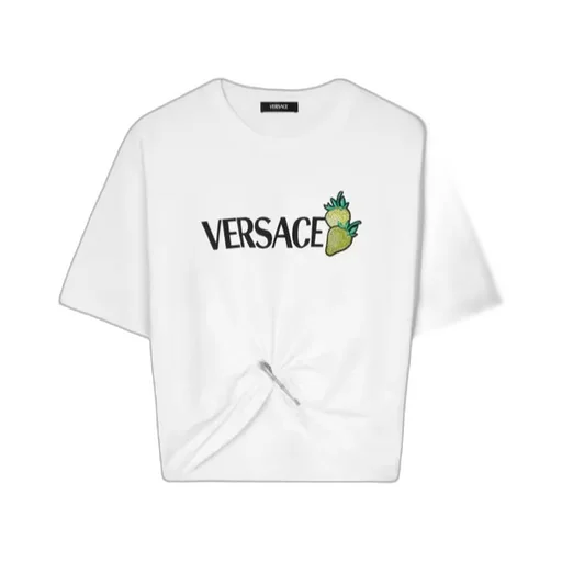 Strawberry-Motif Safety-Pin Detailed T-Shirt