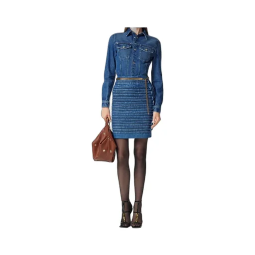 High-Waist Panel-Detailed Denim Mini Skirt