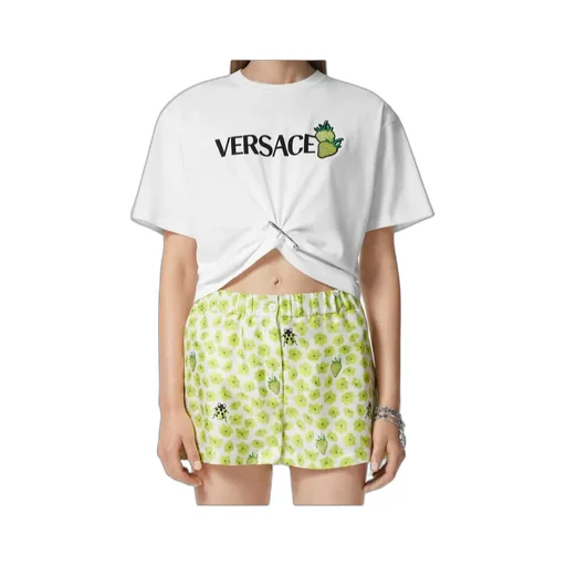 Strawberry-Motif Safety-Pin Detailed T-Shirt