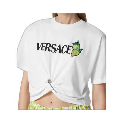 Strawberry-Motif Safety-Pin Detailed T-Shirt