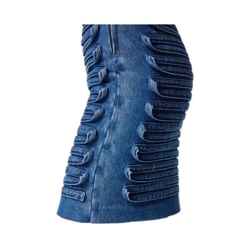 High-Waist Panel-Detailed Denim Mini Skirt