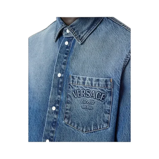 Logo-Embossed Button-Up Denim Shirt