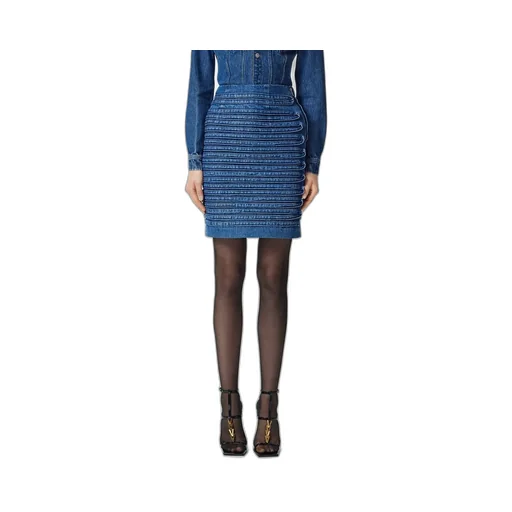 High-Waist Panel-Detailed Denim Mini Skirt