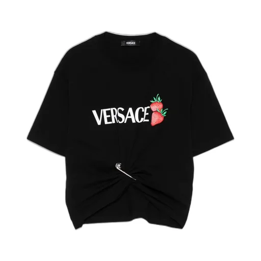 Strawberry-Motif Safety-Pin Detailed T-Shirt