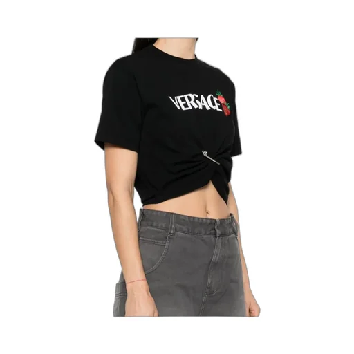 Strawberry-Motif Safety-Pin Detailed T-Shirt
