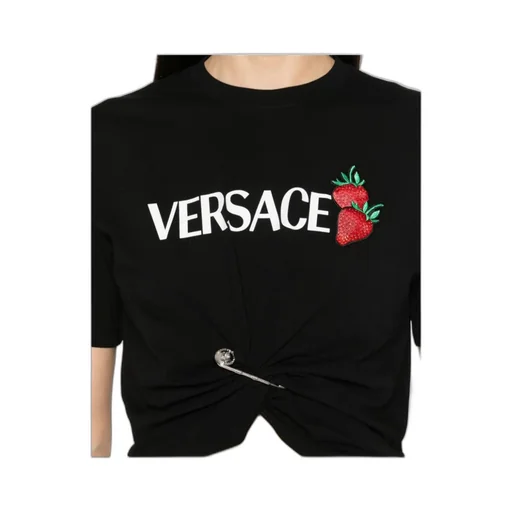 Strawberry-Motif Safety-Pin Detailed T-Shirt