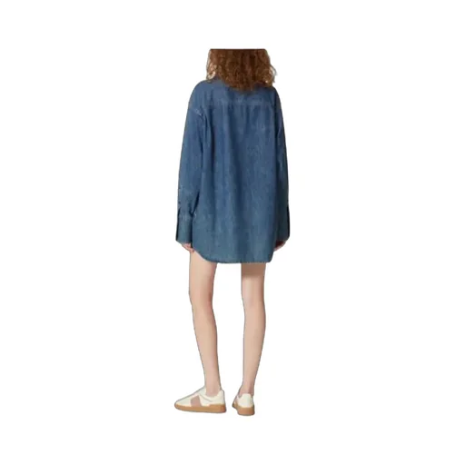 Vgold Curved Hem Denim Shirt Dress