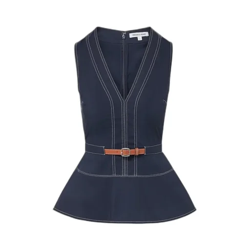 Navy Sleeveless V-Neck Peplum Top