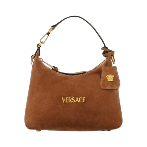 Logo-Lettering Suede Shoulder Bag