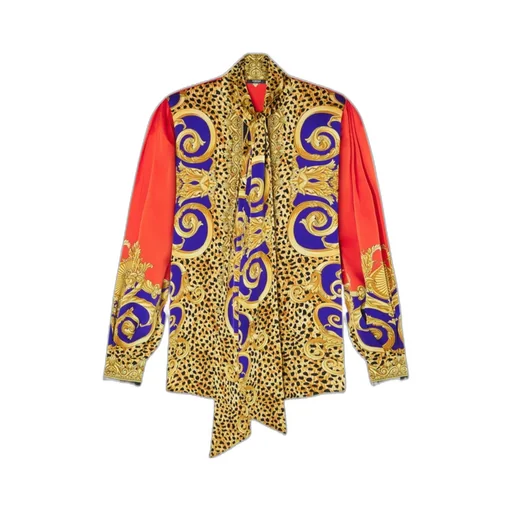 Baroque-Print Puff-Sleeve Top