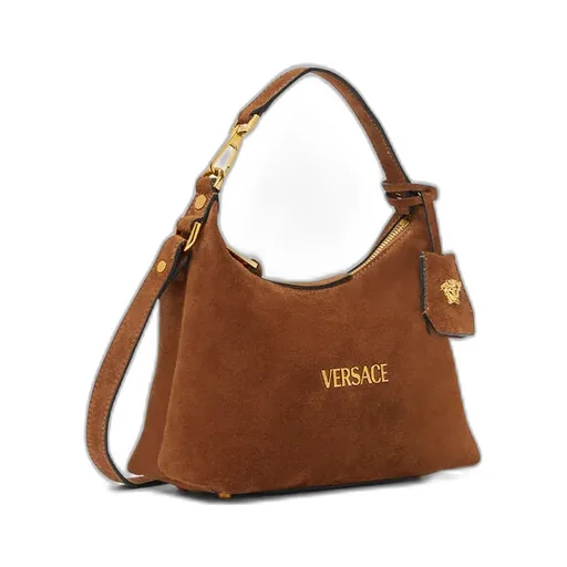 Logo-Lettering Suede Shoulder Bag