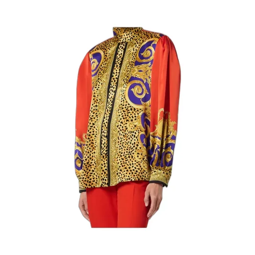 Baroque-Print Puff-Sleeve Top