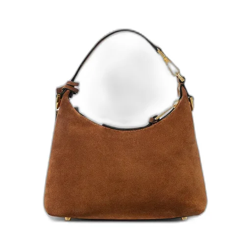 Logo-Lettering Suede Shoulder Bag