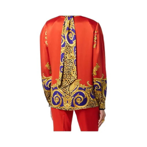 Baroque-Print Puff-Sleeve Top