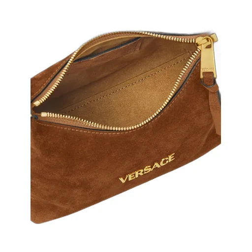 Logo-Lettering Suede Shoulder Bag