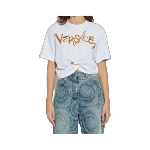 Embellished Knot-Detail T-Shirt