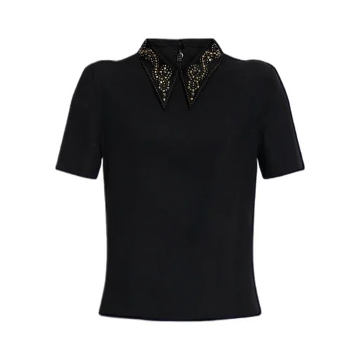 Embellished-Collar Short-Sleeve Blouse