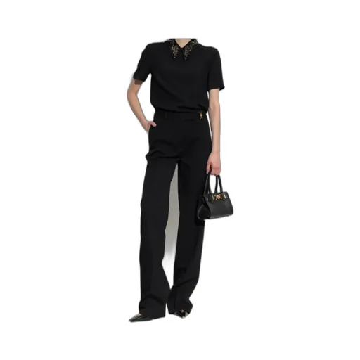 Embellished-Collar Short-Sleeve Blouse