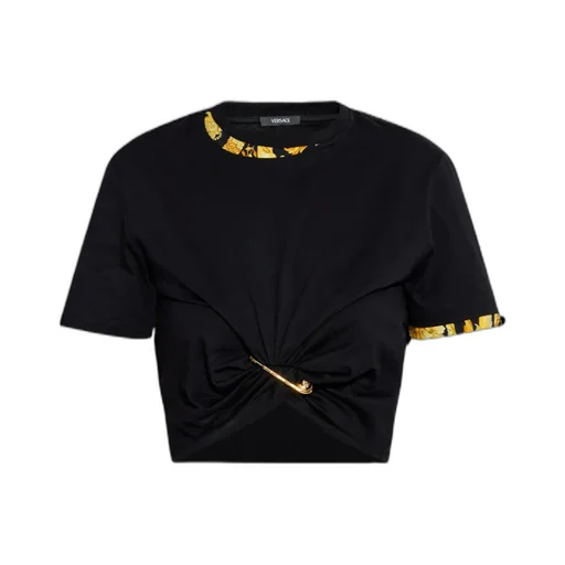 Safety Pin Detailed Cropped T-Shirt