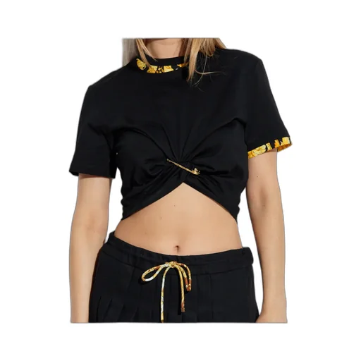 Safety Pin Detailed Cropped T-Shirt