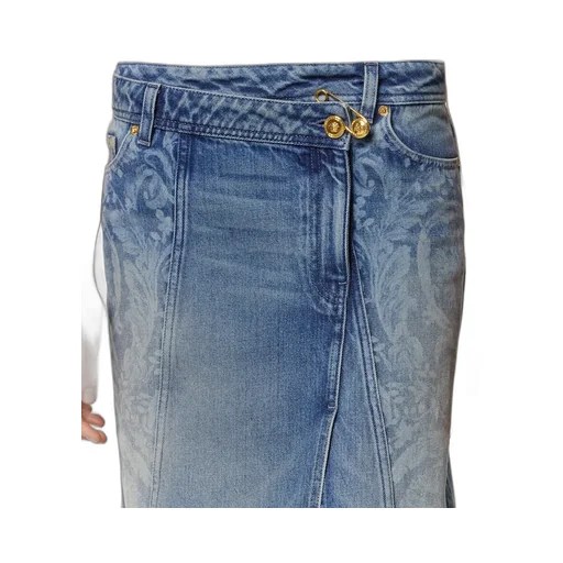 Pattern-Printed Denim Mini Skirt