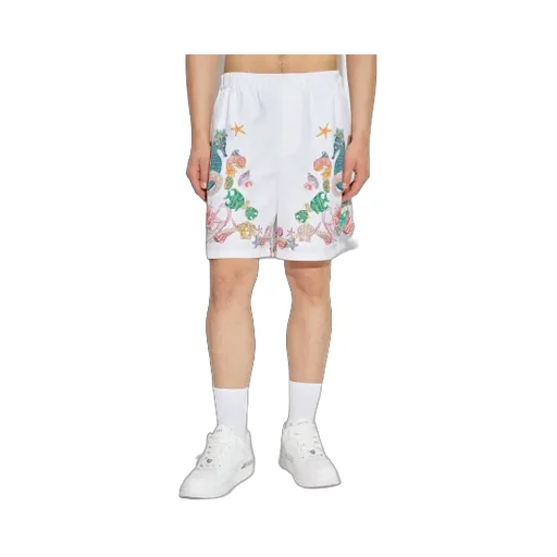Coral Theatre Print Elastic-Waist Shorts