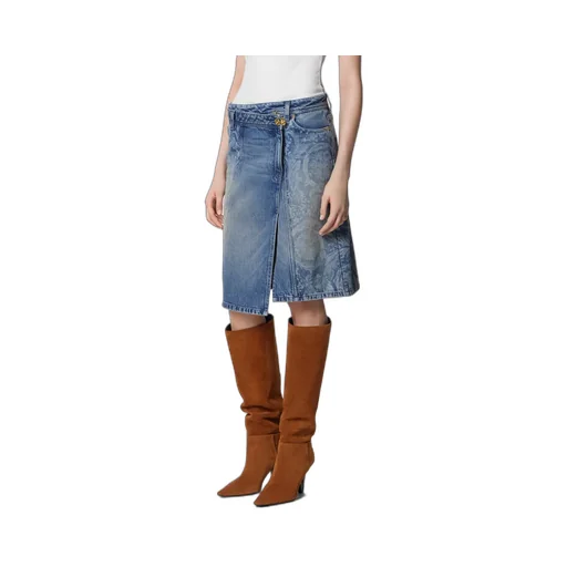 Pattern-Printed Denim Mini Skirt