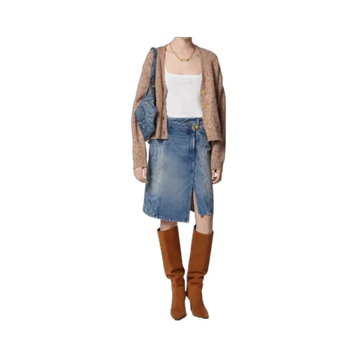 Pattern-Printed Denim Mini Skirt