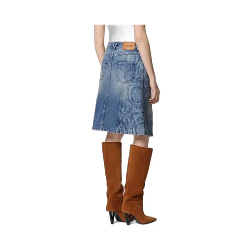 Pattern-Printed Denim Mini Skirt