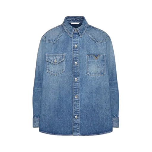 Denim Shirt With Metallic V Detail