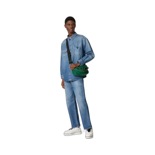 Denim Shirt With Metallic V Detail