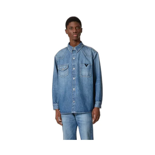 Denim Shirt With Metallic V Detail