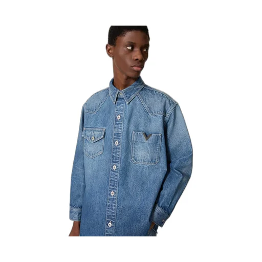 Denim Shirt With Metallic V Detail