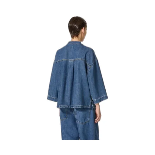 Logo Plaque V-Neck Denim Blouse