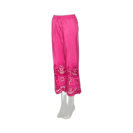 Elastic Waist Cropped Pants With Eyelet Detail