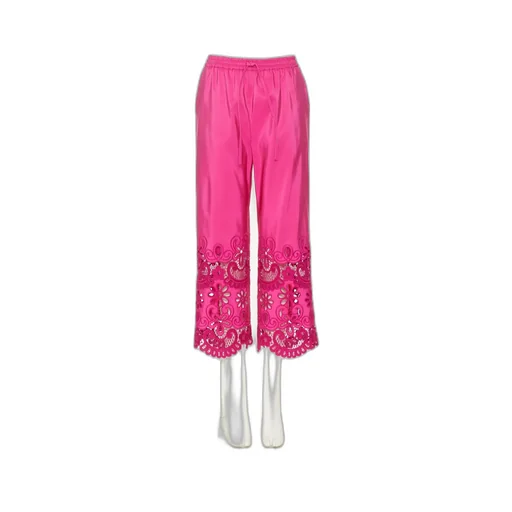 Elastic Waist Cropped Pants With Eyelet Detail