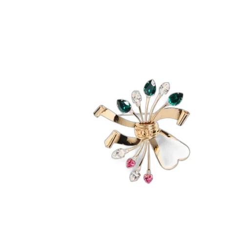 Papier Floral Brooch In Metal And Swarovski Crystals