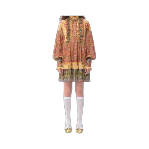 All-Over Patterned Ruffled Dress