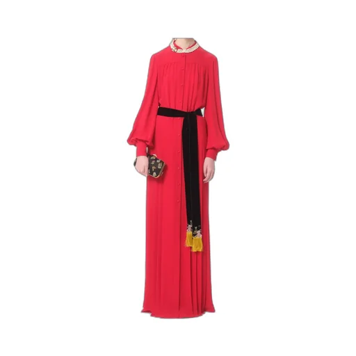 Gathered Long-Sleeved Georgette Gown