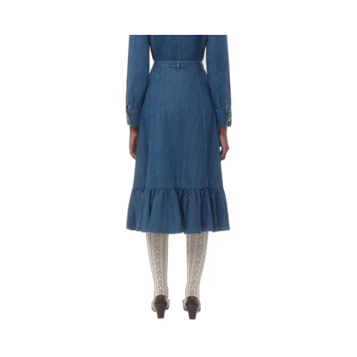 Button Detailed Flared Hem Denim Skirt