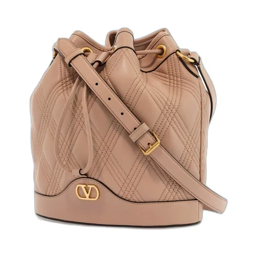 Vlogo Plaque Drawstring Quilted Shoulder Bag