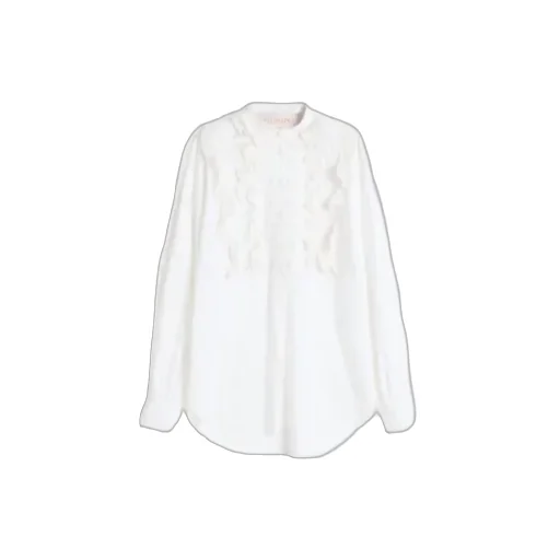 Embroidered Frilled Curved Hem Blouse
