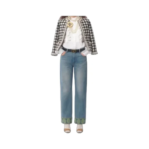 Embroidered Frilled Curved Hem Blouse